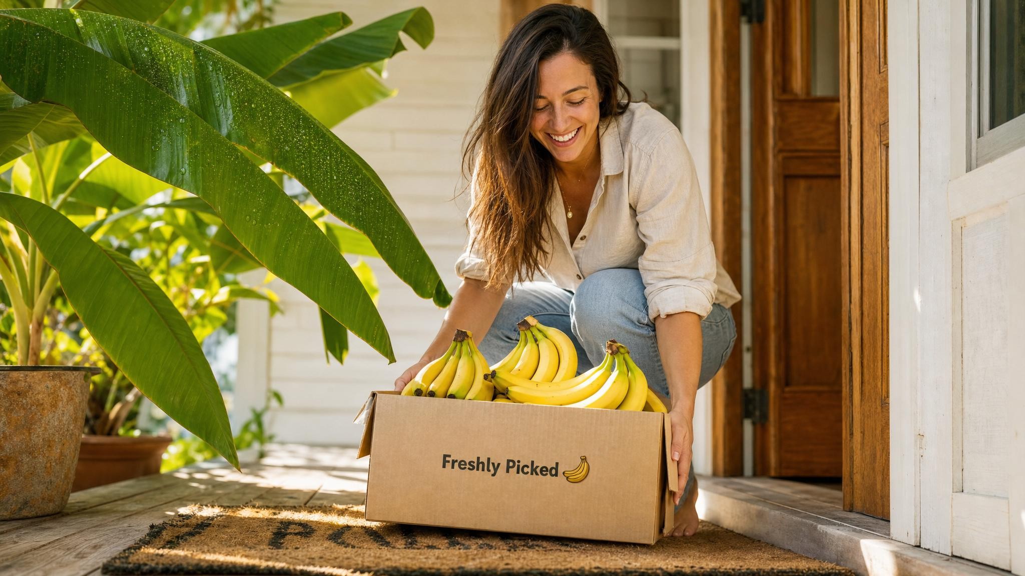 Close-up of fresh organic bananas in warm natural light