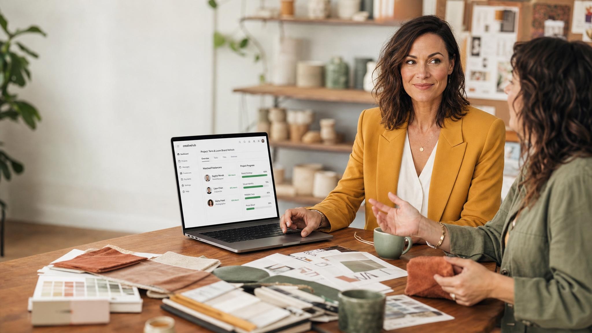 A sleek modern workspace with a laptop open to a project management dashboard, evoking efficiency and control